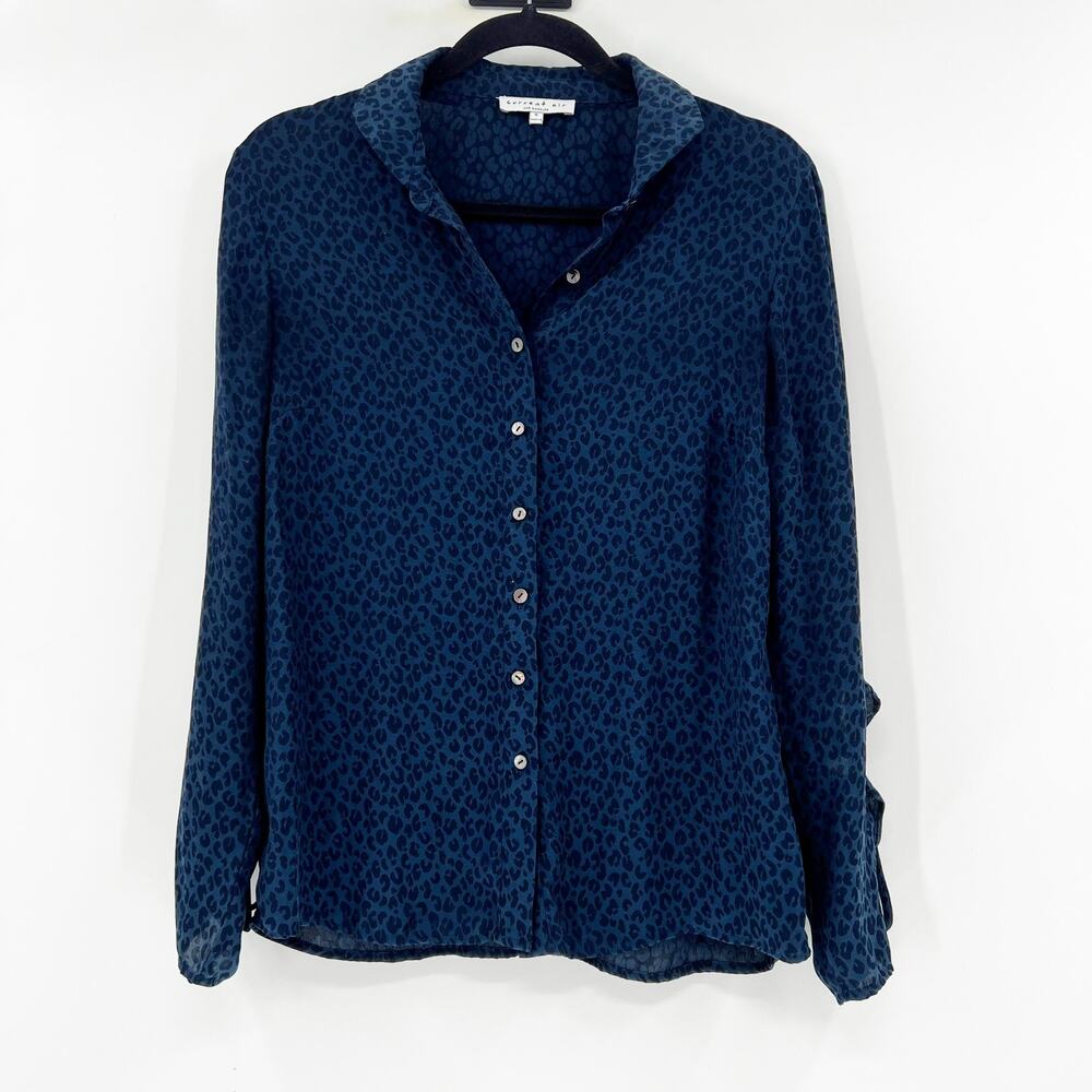 Anthropologie Womens Current‎ Air Blue Cheetah Print Blouse S